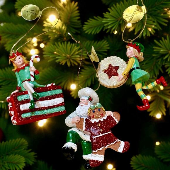 VTG Set Of 3 Danbury Mint Santa’s Kitchen Elves Christmas Ornaments Collectible - Picture 1 of 16